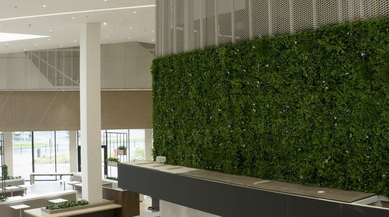 umělá živá zelená stěna svlačec - obchodní centrum Tesco Petržalka